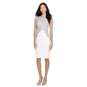 NWT Lauren Ralph Lauren White Taupe Lace Cocktail Dress Sz6 Graduation Wedding